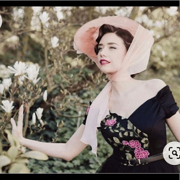 🌸 NWT Off Shoulder Retro Pinup Vintage 1950s Mesh Floral Embroidered Dress XL - Picture 4 of 16